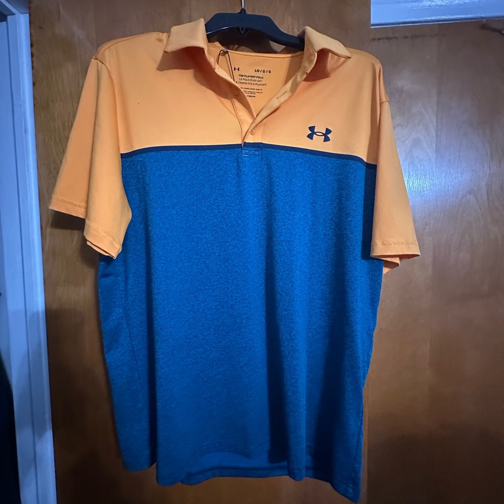 Under Armour Orange and Blue Polo Shirt Moisture-Wicking Athletic Wear
